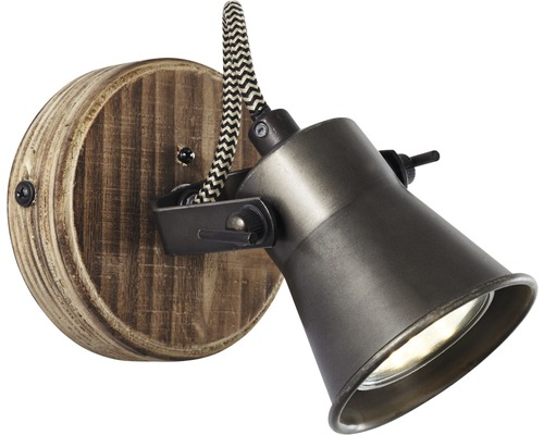 Wandspot mit Holzsockel und Metallelementen