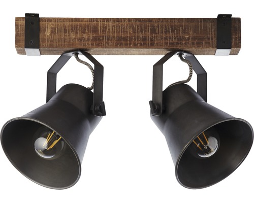 Plafonnier avec deux spots et poutre en bois