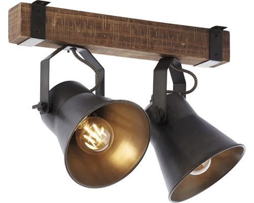 Plafonnier avec deux spots et support en bois