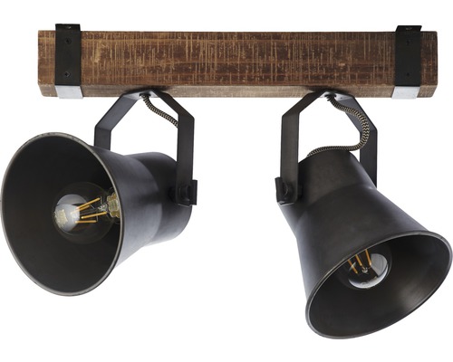 Plafonnier avec deux spots et poutre en bois