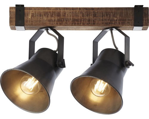 Spot de plafond à 2 ampoules hxl 240/400 mm Decca bois/métal marron/noir-acier