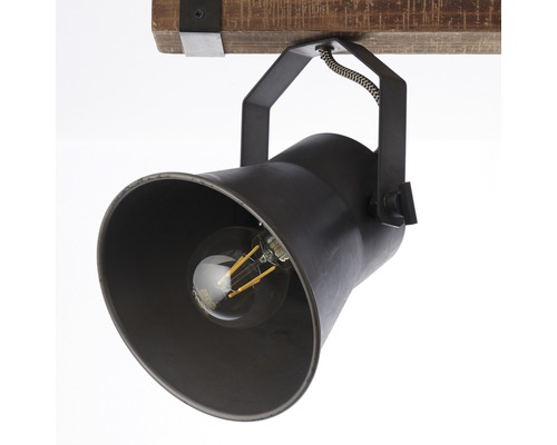 Plafonnier avec support en bois et spot métallique réglable