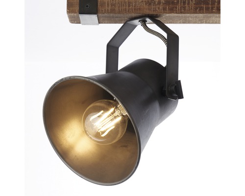 Spot de plafond avec source lumineuse sur poutre en bois