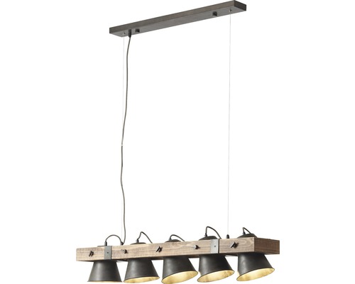 Hängelampe mit fünf Leuchten und Holzdetails