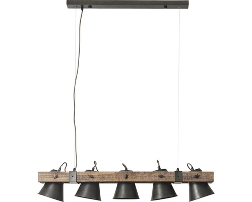 Hängelampe mit fünf Leuchten aus Holz und Metall