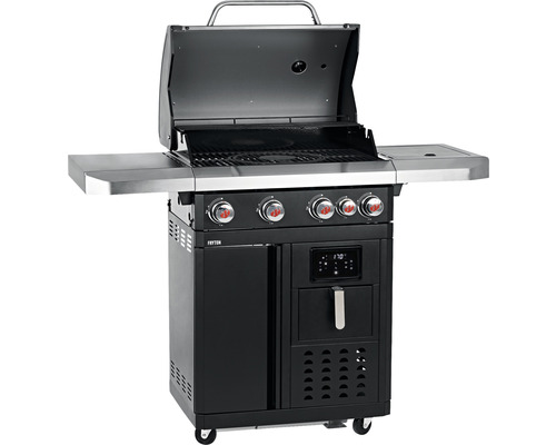 Gasgrill mit vier Brennern, Grillrosten und Seitentischen