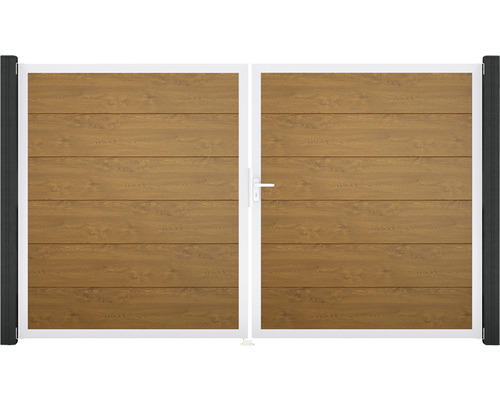 Portillon double GroJa BasicLine droite cadre aluminium 300 x 180 cm Golden Oak