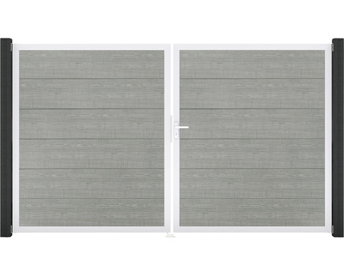 Doppeltor GroJa BasicLine rechts vormontiert ohne Pfosten Rahmen Aluminium 300 x 180 cm Grey Ash Cut