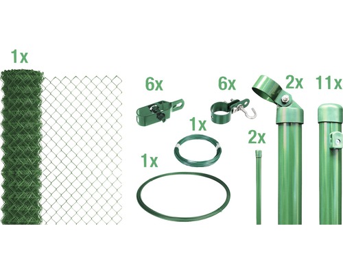 Kit de grillage simple torsion ALBERTS maillage 60 mm à sceller dans le béton 25 x 0,8 m vert