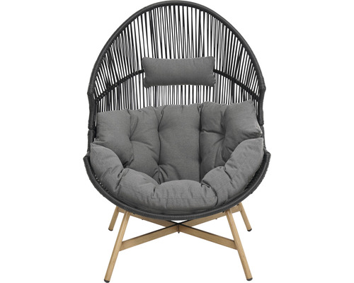 Fauteuil de jardin Garden Place Nadja design corde avec coussin d'assise 98 x 100 x 142cm anthracite