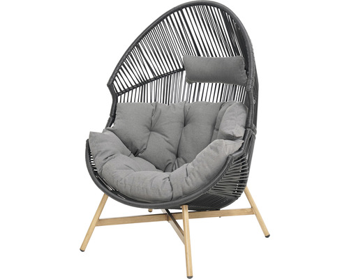 Eiersessel mit Kissen und Holzbeinen