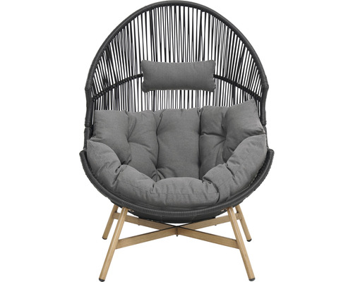 Korb Loungesessel mit Kissen und Holzbeinen