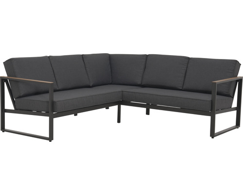 Canapé d''angle avec cadre métallique et coussins gris pour l''extérieur