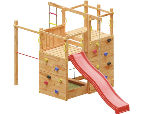 Spielturm Marimex Play 020 mit Leitersprossen, Kletterwand, Klettersteine, Strickleiter, Rutsche, Klettertau