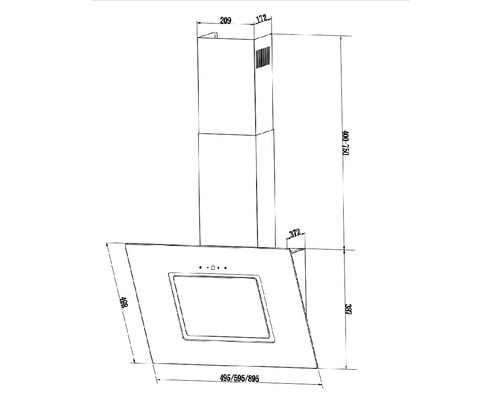 Hotte inclinée PKM S26-90 BBTY largeur x profondeur 89,5 x 37,2 cm noir