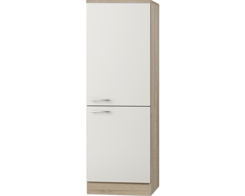 Meuble pour réfrigérateur encastrable 88 Optifit Dakar286 60 x 60 x 174,4 cm façade blanc brillant corps chêne clair