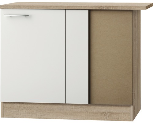 Meuble bas d'angle Optifit Dakar286 100 x 60 x 84,8 cm façade blanc brillant corps chêne clair