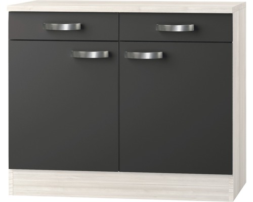 Meuble bas avec tiroir et porte pivotante Optifit Faro220 100 x 60 x 84,8 cm façade anthracite mat corps acacia