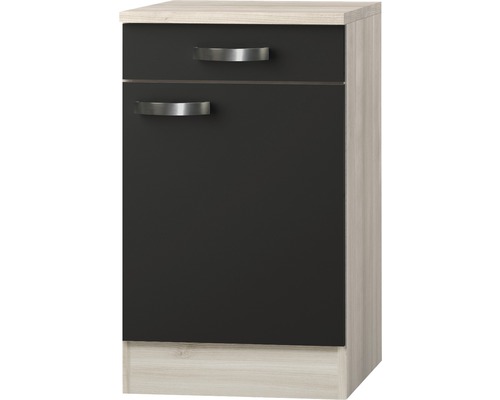 Meuble bas avec tiroir et porte pivotante Optifit Faro220 50 x 60 x 84,8 cm façade anthracite mat corps acacia