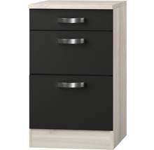 Schmaler Badschrank mit drei Schubladen und Griffen aus Metall