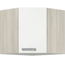 Meuble suspendu d'angle Optifit Genf214 60 x 34,6 x 57,6 cm façade blanc mat corps acacia-thumb-0