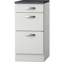 Schmaler Badezimmerschrank mit drei Schubladen und Ablage