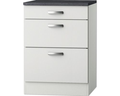 Meuble bas extractible Optifit Lagos286 lxhxp 60 x 60 x 84,8 cm blanc brillant démonté tirant réversible Meuble bas extractible Optifit Lagos286 lxhxp 60 x 60 x 84,8 cm blanc brillant démonté tirant réversible