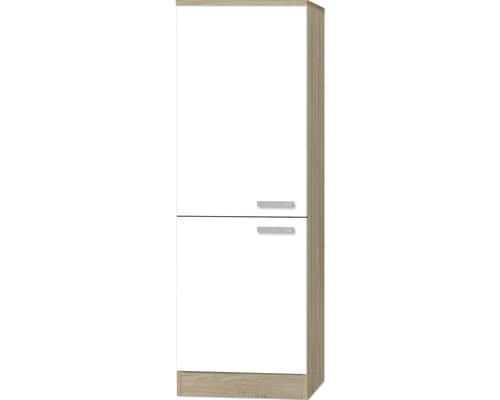 Meuble pour réfrigérateur encastrable 88 Optifit Zamora214 60 x 60 x 174,4 cm façade blanc mat corps chêne clair