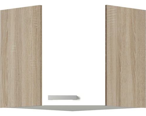 Meuble suspendu d'angle Optifit Zamora214 60 x 34,6 x 57,6 cm façade blanc mat corps chêne clair-0