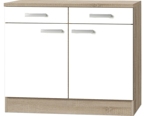 Meuble bas avec tiroir et porte pivotante Optifit Zamora214 100 x 60 x 84,8 cm façade blanc mat corps chêne clair