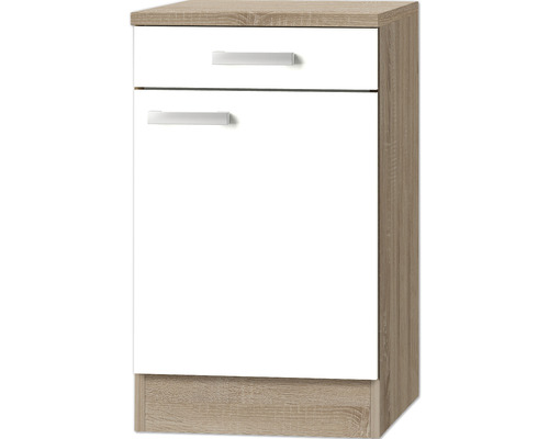 Meuble bas avec tiroir et porte pivotante Optifit Zamora214 50 x 60 x 84,8 cm façade blanc mat corps chêne clair