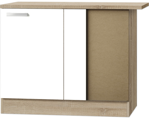 Meuble bas d'angle Optifit Zamora214 100 x 60 x 84,8 cm façade blanc mat corps chêne clair