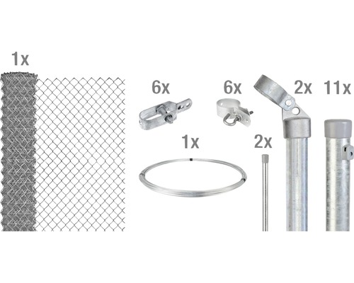 Kit complet de clôture en grillage avec rouleau de clôture, fil de tension, tendeur de fil, colliers, entretoises de clôture et poteaux de clôture