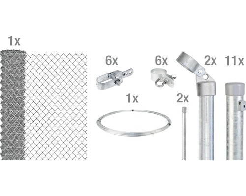 Kit complet de clôture avec rouleau de grillage, fil de ligature, tendeurs de fil, colliers de serrage, jambes de force de clôture, poteaux de clôture et capuchons