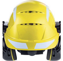 Casque de protection jaune avec protection auditive vue de derrière
