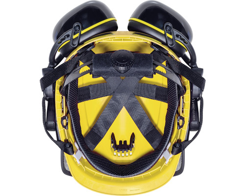 Vue intérieure d''un casque de chantier avec protection auditive intégrée