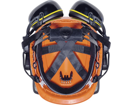 Vue intérieure d''un casque de chantier avec protection auditive