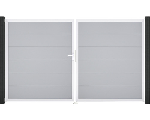 Portillon double GroJa BasicLine à gauche prémonté sans poteaux cadre aluminium 300 x 180 cm gris argent