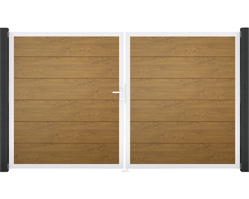 Portillon double GroJa BasicLine gauche cadre aluminium 300 x 180 cm Golden Oak