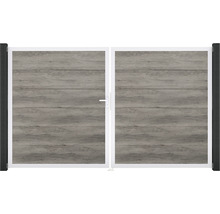 Portail double aspect bois avec cadre blanc