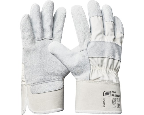 Gebol Handschuh Builder Gr. 10 Zwei weisse Eco Protect Bauhandschuhe aus Leder
