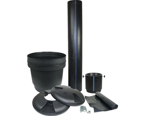 Composants du système d''irrigation avec réservoir, tuyau, couvercle et accessoires