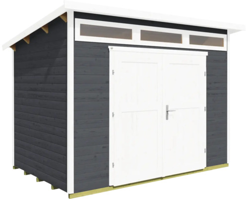 Abri de jardin en bois avec double porte et lucarnes