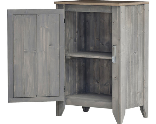 Armoire en bois avec porte ouverte et étagère