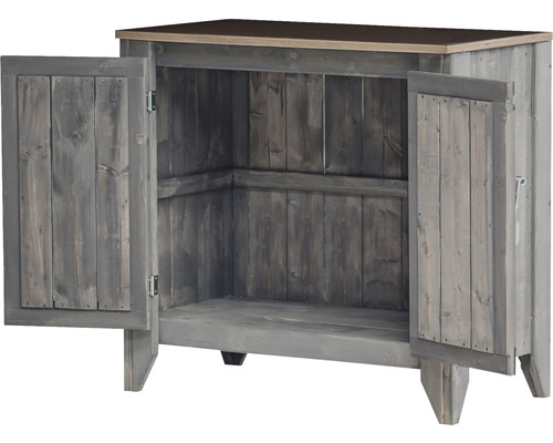 Holzschrank mit zwei offenen Türen zur Aufbewahrung