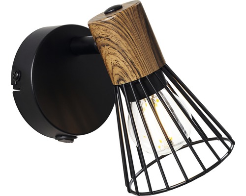 Wandleuchte mit Holzdetail und Metallkäfig