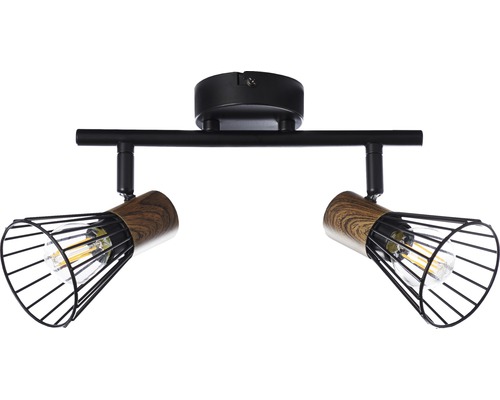 Deckenleuchte mit zwei Strahlern, Holz und Metall