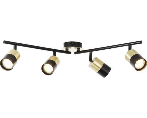 Deckenleuchte mit vier Strahlern in Schwarz und Gold