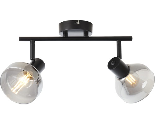 Deckenleuchte mit zwei Strahlern und transparenten Lampenschirmen
