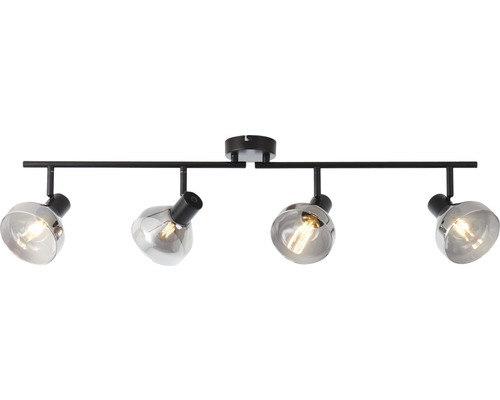 Schwarze Deckenleuchte mit vier Lampen und Glasschirmen